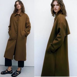 L Zara Monteco Italian Fabric Wool Oversized Coat
